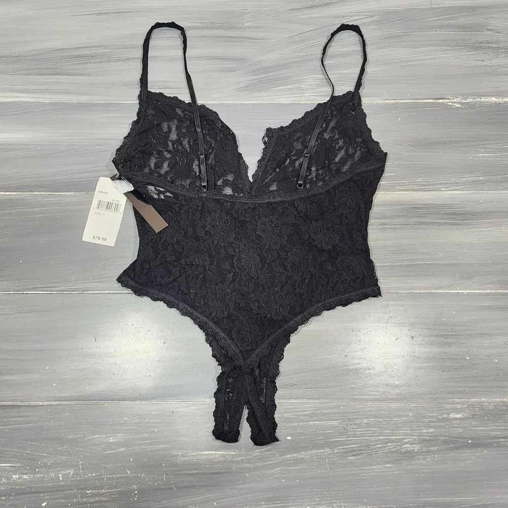 Hanky Panky After Midnight Black Lace Teddy Bodysuit Front Tie Large